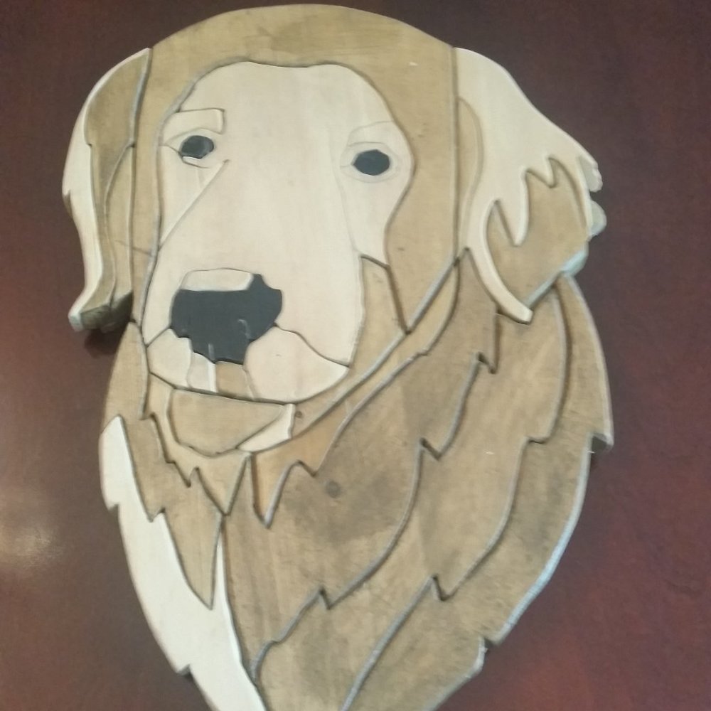 Handcarved  3 dimensional wood art of a dog